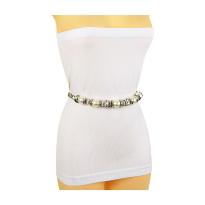 Women Silver Metal Chain Beaded Belt Shiny Beads Elegant Style Adjustable S M L | eBay Women Silver Metal Chain Beaded Belt Shiny Beads Elegant Style Adjustable S M L | eBay