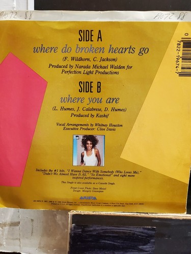 WHITNEY HOUSTON 7" 45 RPM "Where Do Broken Hearts Go" "Where Are You" w/PS VG+ - Picture 4 of 11