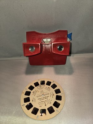 1980s Classic Red Viewmaster 3D Viewer Blue Lever Toy W/Viewing Disc