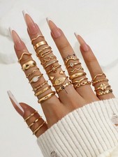 28 Piece Gold Stackable Rings Set Boho Geometric Heart Design One Size