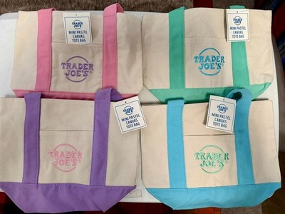 Trader Joe's Mini Pastel Canvas Tote Bags 2025 SET of 4