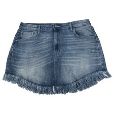 Womens Junior's Frayed Denim Blue Jean Mini Festival Skirt
