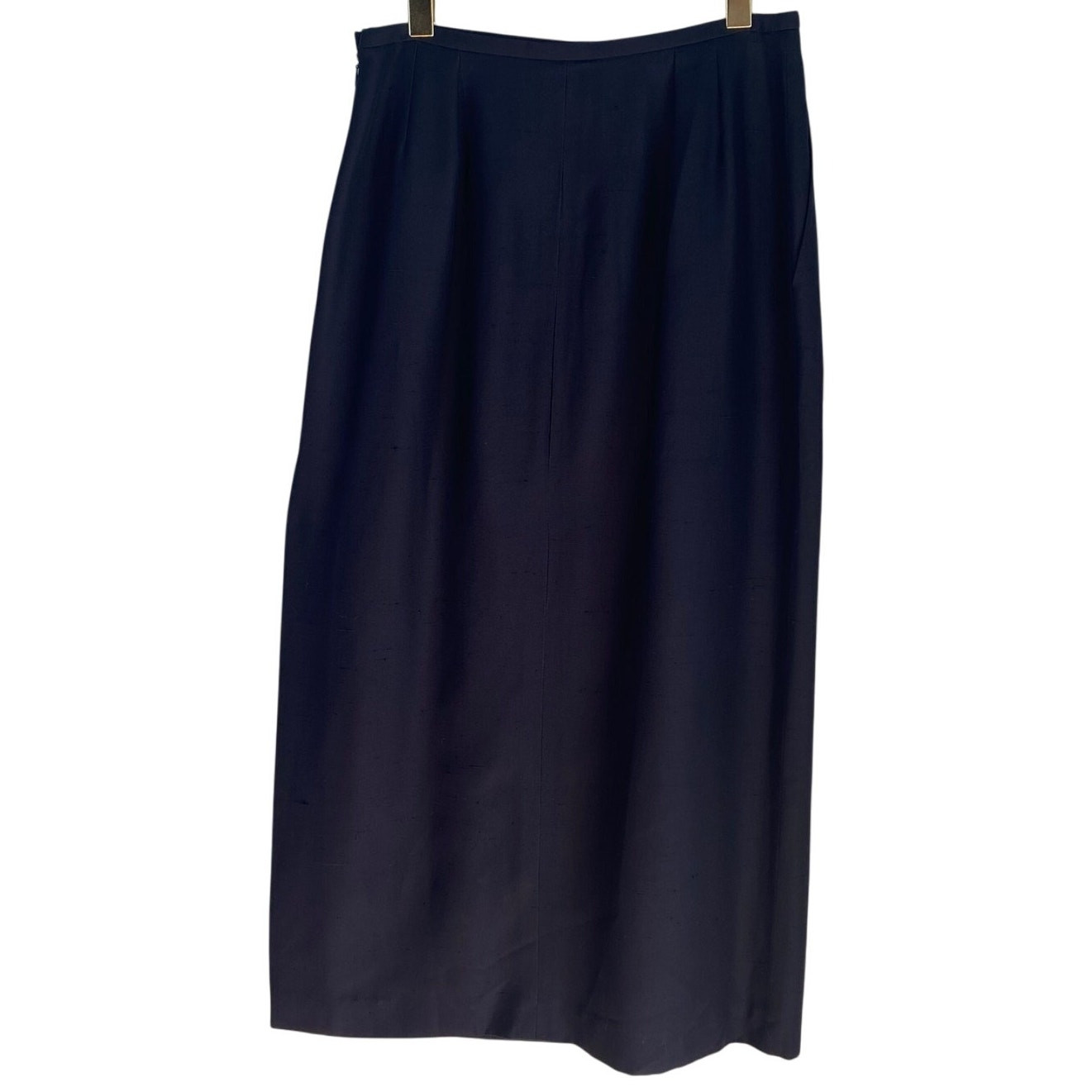 Gonna midi vintage YSL Yves Saint Laurent in seta grezza testurizzata blu FR 42 US 8 LEGGI