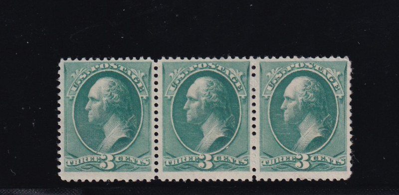 US 19th c #207 unused three cent Banknote strip;: SCV=$240.00 (135X)