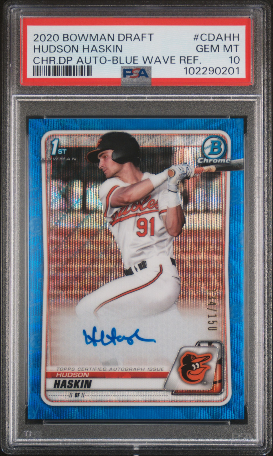 Hudson Haskin 2020 Bowman Chrome Blue Wave Refractor Auto /150 PSA 10 Rookie