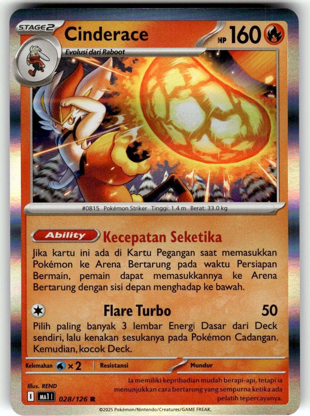 Pokemon Indonesian Mega Evolution Card 028/126 Cinderace Holo