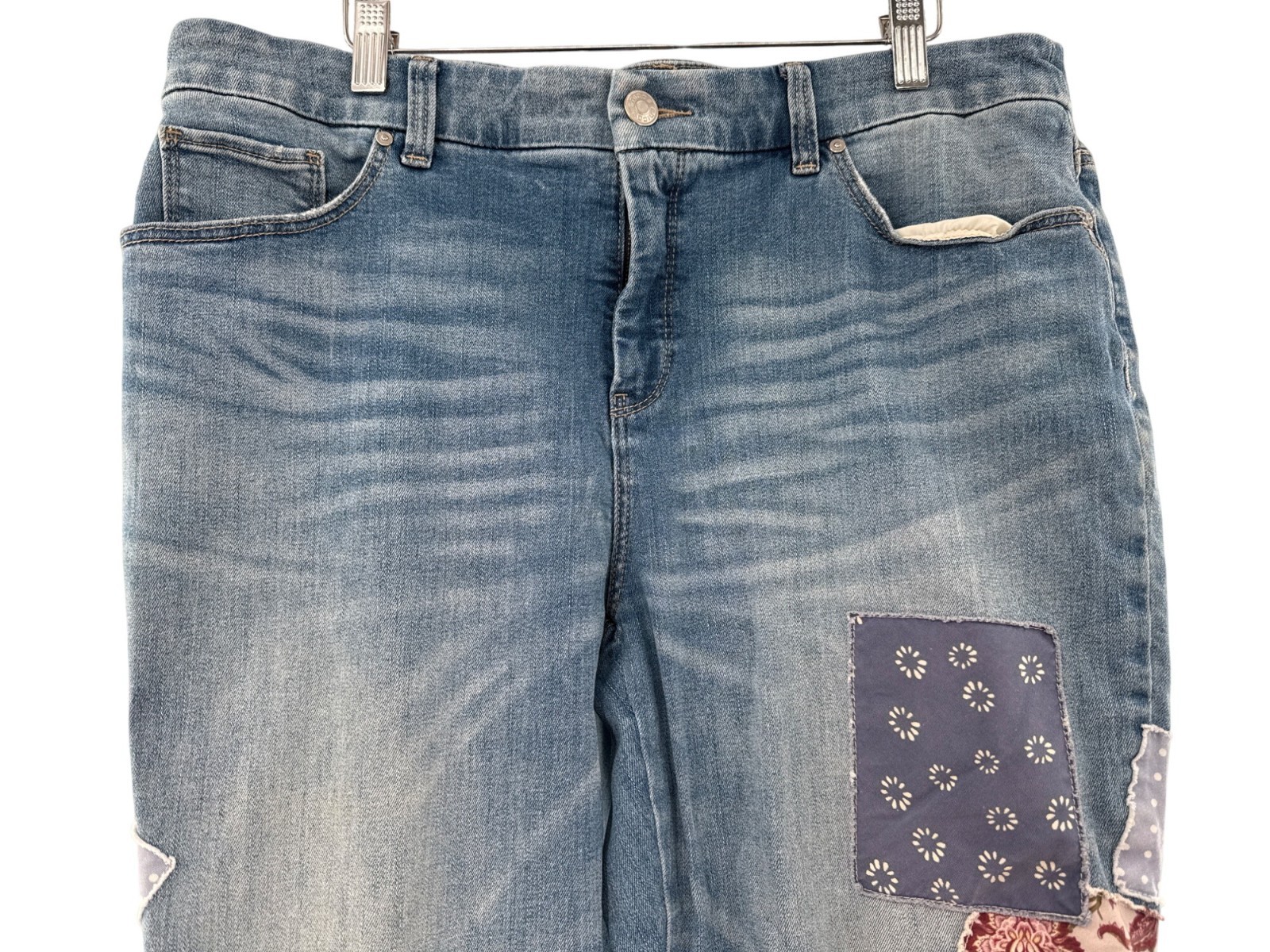 Chicos So Slimming Patchwork Embellished Blue Jea… - image 7