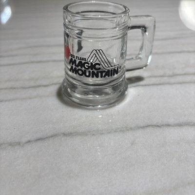 Vintage   I Love Six Flags Magic Mountain  Shot Glass with Handle Clear Glass