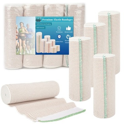 Premium Elastic Bandage Wrap 6 inch 4 Pack Reusable Versatile Self-Closing Comp