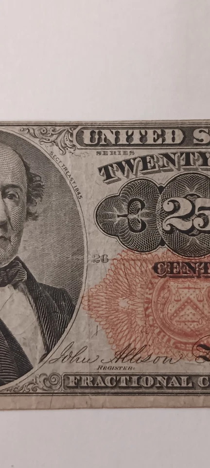 1864 US Fractional Currency 25 Cents Note Third Issue Robert J. Walker Portrait - Image 3 of 4