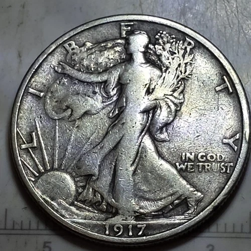 1917 S FIRST YEAR SILVER WALKING LIBERTY XF