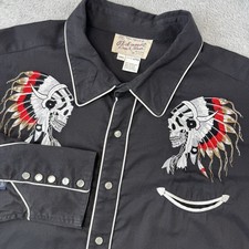 Rockmount Ranch Wear Chief Skulls Western Shirt Mens 3XL Pearl Snap Embroidered