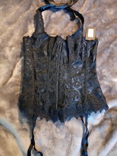 Fredricks Of Hollywood NWT Black Halter Lace Up Back Corset Size 34