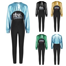 Girls Outfits Practice Gymnastics Yoga Set Athletic Long Sleeve Dance Crop Top