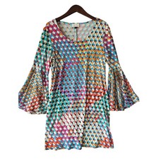 Ivy Road Dress Size Large Multicolor Geometric Print Bell Sleeve Shift Dress