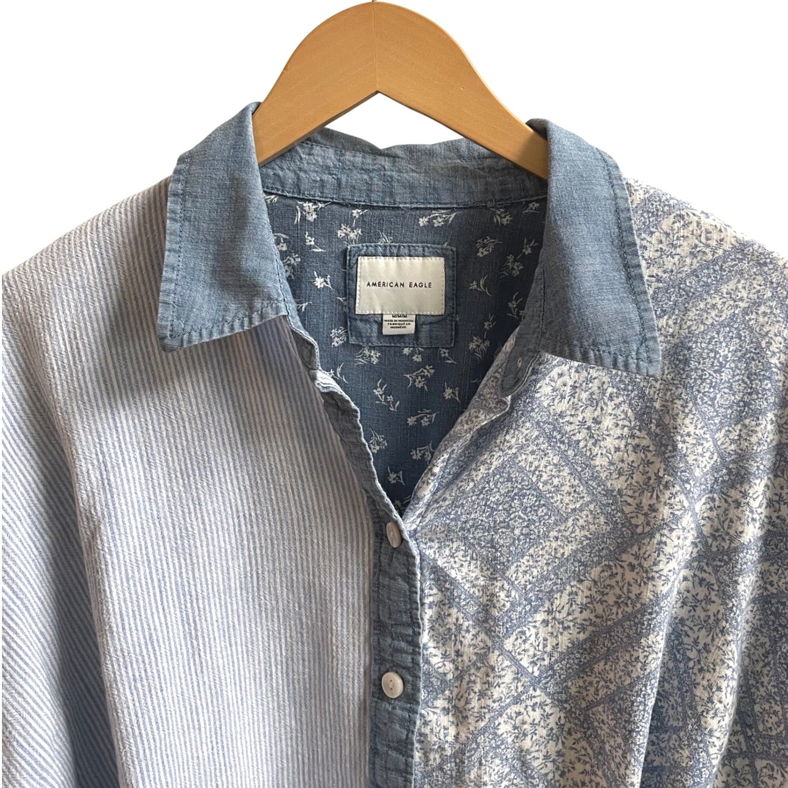 American Eagle Patchwork Striped Floral Button Up… - image 2