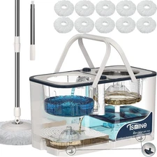 Spin Mop and Bucket,Mop Bucket with Separates Dirty and Clean Water4-Chamber Mop