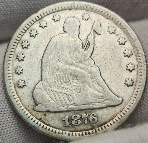1876 CC Seated Liberty Silver Quarter Carson City, Fine Details - Q60cc