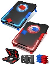 LED Light Up Kids Cornhole Board Set with Scoring Sound Effects, 3-in-1 Por...