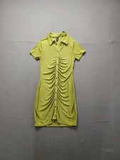 Wild Fable Women Shirt Dress XS Green Short Sleeve Button Up Ruched Collared