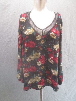 Daniel Rainn Size M Womens Floral Lace V-Neck Long Sleeve Romantic Blouse 069