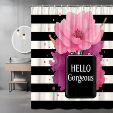 Floral Black and White Shower Curtain with Hello Gorgeous Design