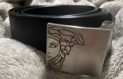 Versace Collection Mens Royal Black Leather Medusa  Buckle Belt Size 48 120/135
