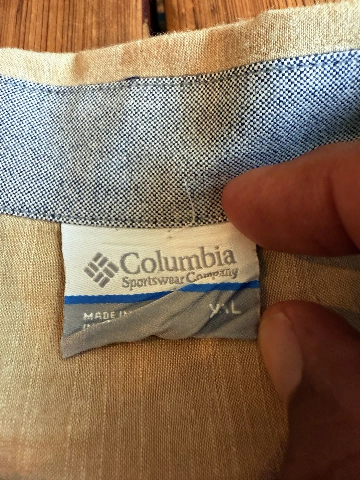 Columbia Hombres Cambray Perla Camisa Abotonada Talla 2XL Marrón Bolsillo Algodón Informal Foto 4 de 4