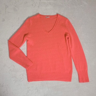 Halogen 100% 2 Ply Cashmere  Women's V Neck Sweater Medium Deep Coral