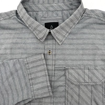 Prana Button Up Mens XL Grey Micro Check Long Sleeve Roll Tab Hiking Utility