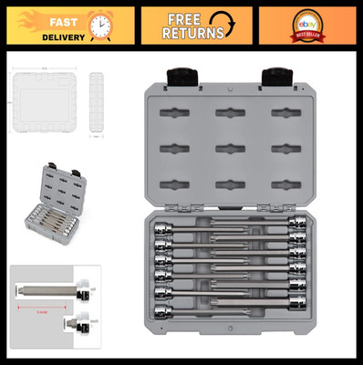 12-Piece Long Torx Bit Socket Set, 3/8'' Drive (T10-T60) - High Torque & Durabili