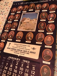 1963 PRESIDENTS CALENDAR ADVERTISING BRAKE PONTIAC CADILLAC WAYNESBORO PA.