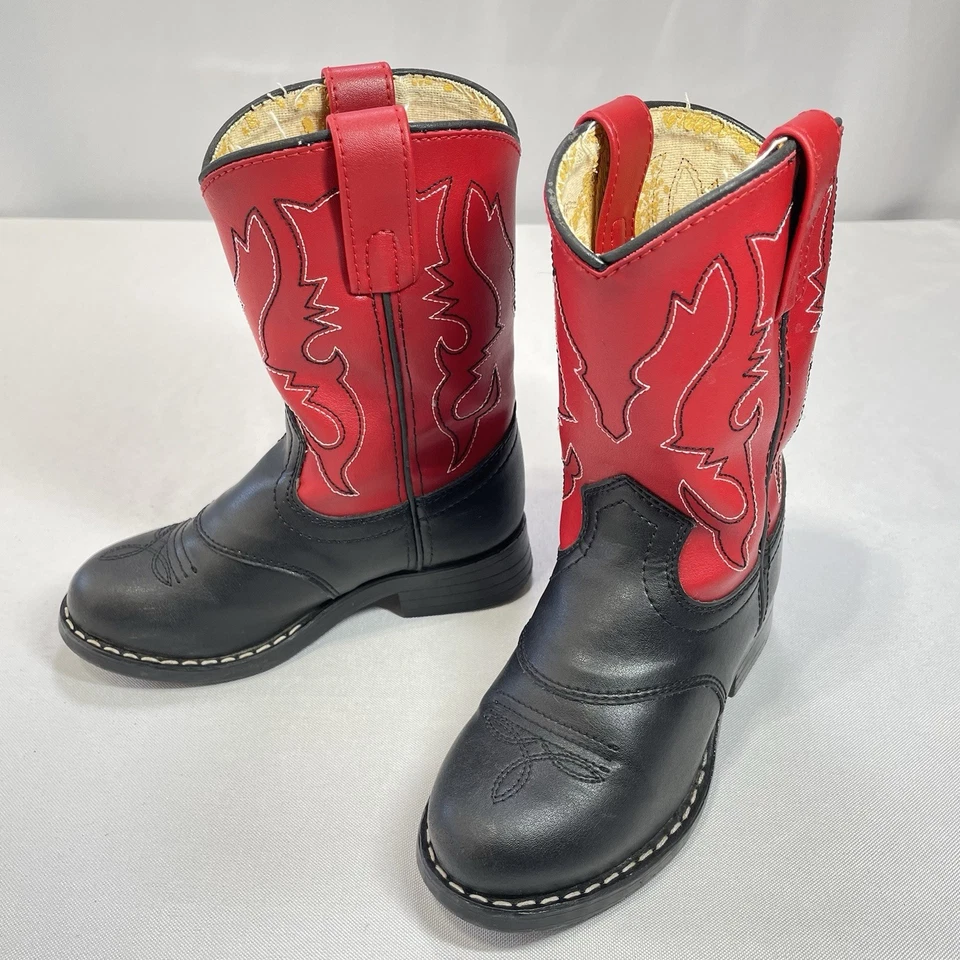 Botas de Vaquero Smoky Mountain Niños Western Dos Tonos Negras y Rojas TALLA APROXIMADA 13 Foto 2 de 4