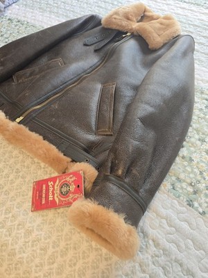 New! Schott Classic B-3 Sheepskin Leather Bomber Jacket Brown with