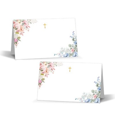 25 PCS Floral Baptism Place Cards Table Setting Pink Blue Tent Style