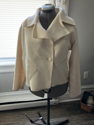 Rare Designer Linda Lundstrom Sherpa Crop Jacket SZ4 1 Button Angled Pockets
