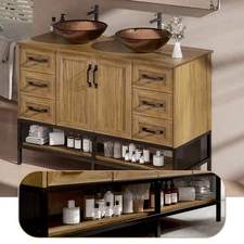 48" Bathroom Vanity with Vessel Freestanding Cabinet Open Shelves and 6 Drawers