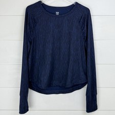 Title Nine Long Sleeve Top Blue Women Large Thumb Holes Athletic Running