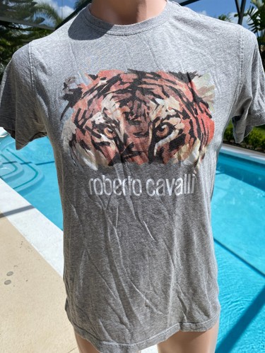 Roberto Cavalli, Roberto Cavalli Gray Tiger Print T-Shirt L Large