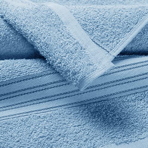 100% Cotton 2 Pack Bath Towel Set 28x55, Eco-Friendly Large Bath Sky Blue - Picture 2 of 6