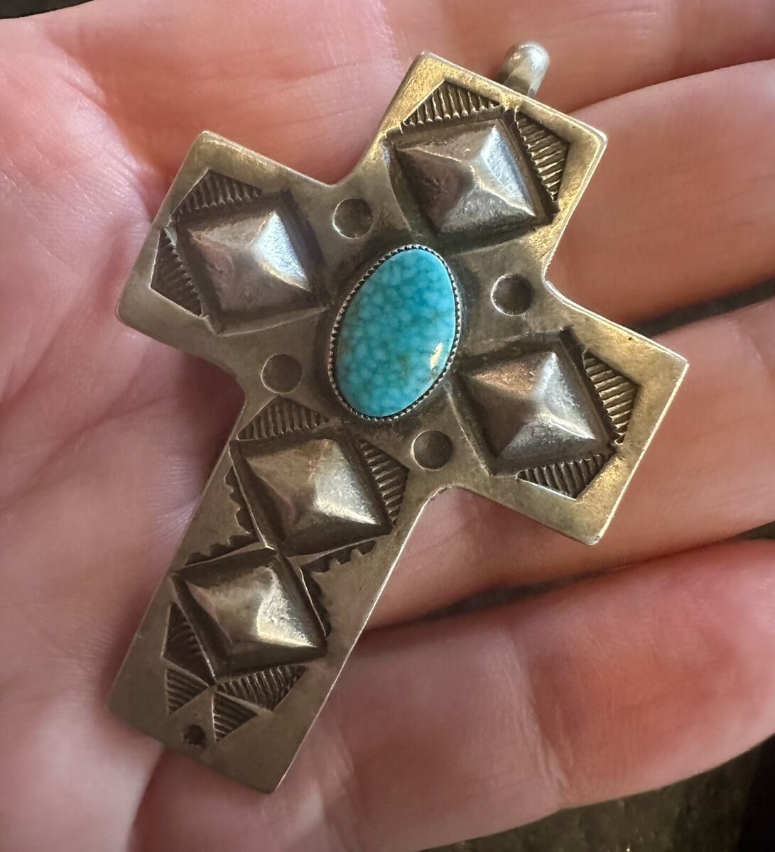 Webbed Kingman Turquoise & Sterling Silver Cross Pendant Webbed Kingman Turquoise & Sterling Silver Cross Pendant