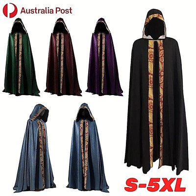 Wizard Cosplay Costume Cape Cloak Robe Coat Medieval Gothic Outfit Halloween AU
