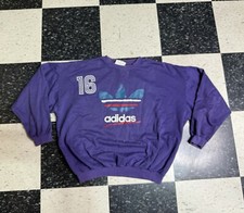 VINTAGE 90s Adidas Trefoil Sweatshirt Women Sz S Purple Crewneck Pullover