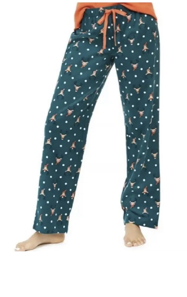 Jenni Women's Reindeer Dot Cotton Flannel Pajama Pants In Green Size Small New - Image 3 of 4