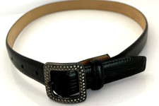 Belt Judith Jack Designer Marcasite Buckle, Calfskin Leather Black Vtg Sz S