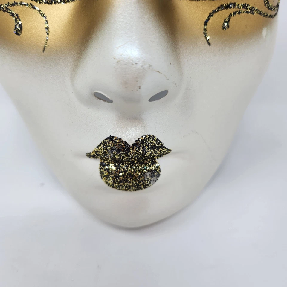 VTG Venetian Italian Masquerade Red & Gold Volto Princess Crown Full Face Mask - Image 2 of 4