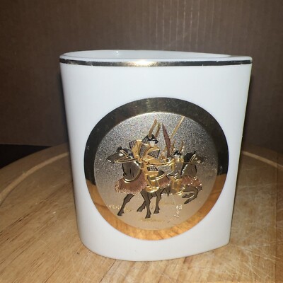 CHOKIN Bud Vase-MCM-24K GOLD EDGES-WARRIORS-Japan ART OF CHOKIN 4 T x 3.5 L VTG