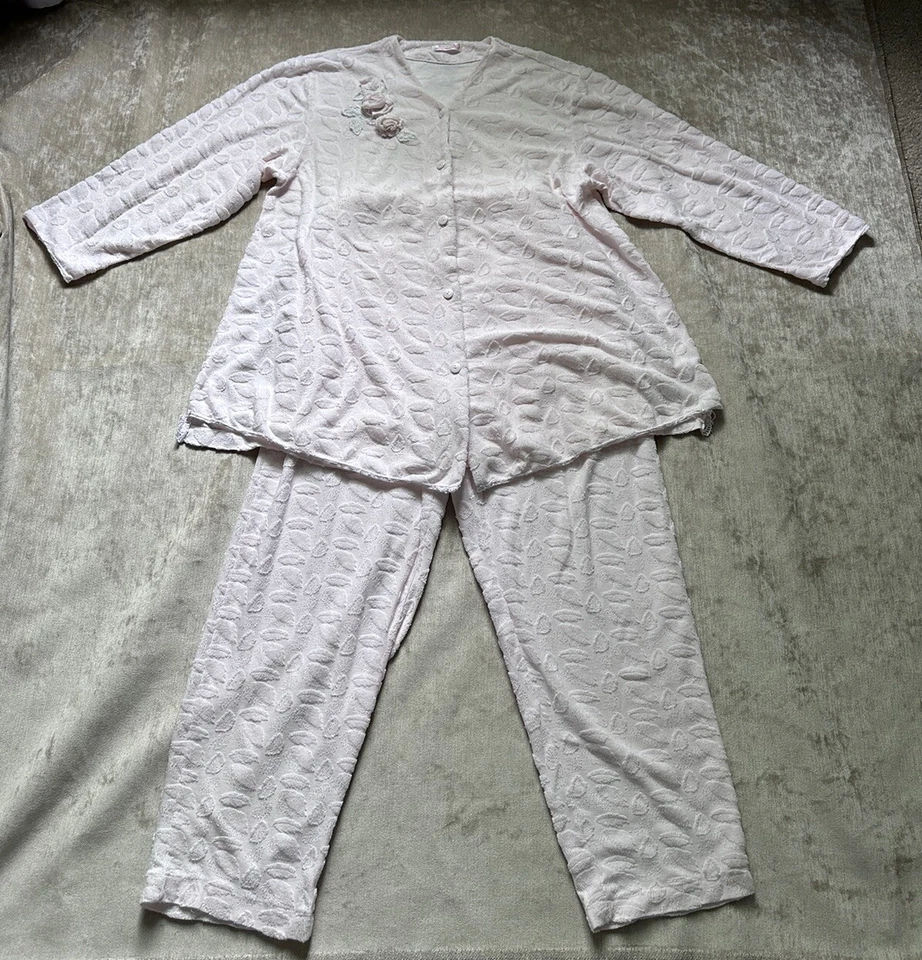 Conjunto de pijama vintage WACOAL tela de felpa rosa ropa de salón para dormir S Kiss And Love Me Foto 2 de 4