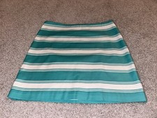 VINEYARD VINES Aqua White Striped Cotton Skirt Gold Zipper Detail Lined Sz 8