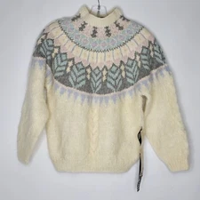 Vintage John Bull Small Mohair Angora Rabbit Pullover Sweater Mock Neck Nordic 